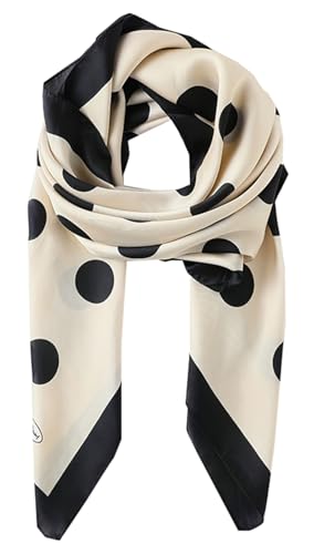 Obosoyo Polka Dot Silk Feel Scarf Women Square Satin Neck Scarf Soft Fashion Head Wrap Bag Accessory Elegant Shawl