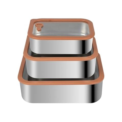 Qushy 3pcs Stainless Steel Food Storage Container Set With Lids - Easy Clean, Smell-Proof, Airtight & Leakproof Containers - 3Sizes (21oz/42oz/70oz) - 304 Stainless Steel Cover