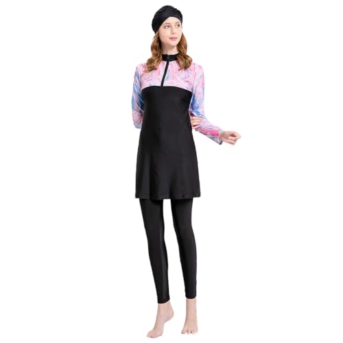 Women's Muslim Swimwear Long Sleeve Burkini Full Cover Swimsuit Hijab Rash Guard, 3pcs Set2