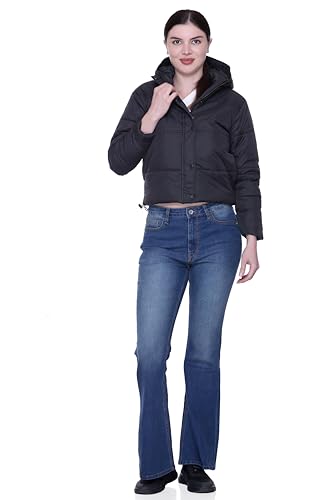 Image of SANE ORIGINALS Hooded Winter Jacket for Women in Full Zipper || Stylish Semi Crop Warm Jacket for Women Winter Wear with Hood ||