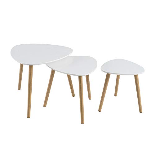 LOLAhome Set de 3 mesitas Nido de Madera MDF nórdicas Blancas y Natural