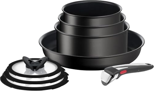 Tefal Ingenio Unlimited On - Juego de Sartén 28 cm + 3 Cazos 16/18/20 cm + 3 Tapas + Mango extraíble, Apto inducción, antiadherentes, Thermo-signal, apto lavavajillas y horno