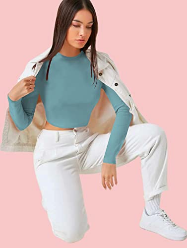 Image of Dream Beauty Fashion Women's Casual Round Neck Long Sleeves Stylish Crop Top - 17 inch Inches (Tee-Tally 02)