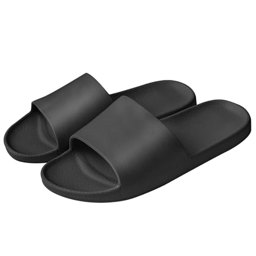 Milaloko Femmes Hommes Douche Pantoufles Salle de Bain Sandales Antidérapantes Plage Piscine Intérieur et Extérieur Maison Pantoufles, Noir, 38-39