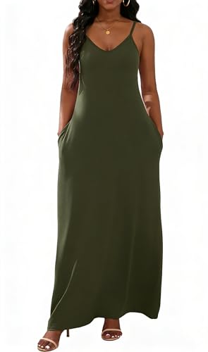 Image of vunahzma Womens Casual Fashion Sleeveless Plus Size Loose Long Sexy Maxi Dress with Pockets