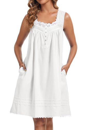 AVIIER 100% Cotton Nightgowns for Women Sleeveless Night Gown with Pockets2