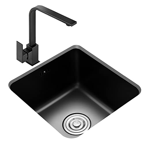 Single Bowl Kitchen Bar Sink 304 Stainless Steel RV Sink Wet Bar & Prep Sink With Faucet & Drain(Black(b) 33x31x20cm) (Black(a) 