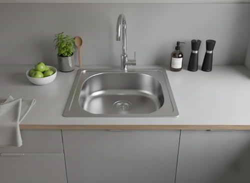 Faizee Möbel | Edelstahlspüle 50x40 cm – Hochwertige, runde Küchenspüle aus robustem Edelstahl, perfekt als Spül- und Waschbecken; inkl. Siphon-Set für optimalen Abfluss und einfachen Einbau