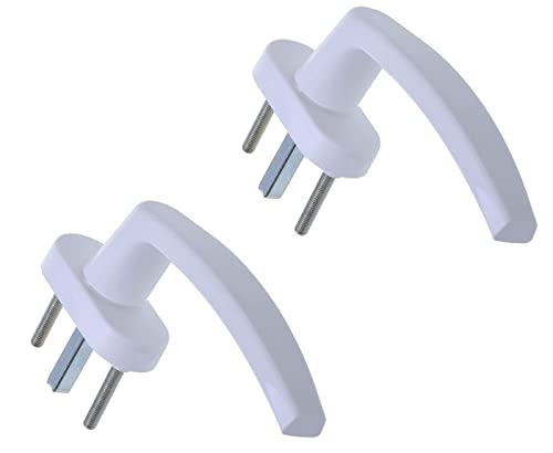 Aqbau® Lot de 2 poignées de fenêtre en PVC blanc - Olive en plastique sur rosace ovale - 28 x 63 mm - Poignées de fenêtre pour fenêtres, portes de balcon et portes de terrasse - Poignée ergonomique