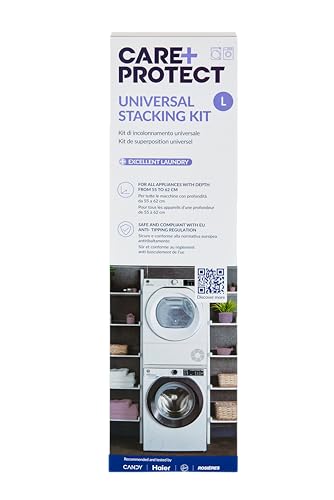 CARE+PROTECT Universal Stacking Kit, for Washing Machines and Tumble Dryers, Depth 55 to 62 cm, Space-Saving, Anti-Tipping, Easy to Install, White