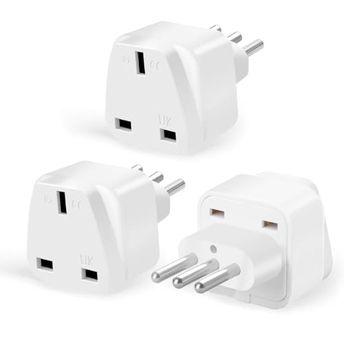 3-Pack UK to Italy Plug Adapter,SHUOMAO UK to 3 Pin Italy Travel Adaptor,Converter Plug Power Adapter for Italian,Chile,Maldives,San Marino(Type L),White