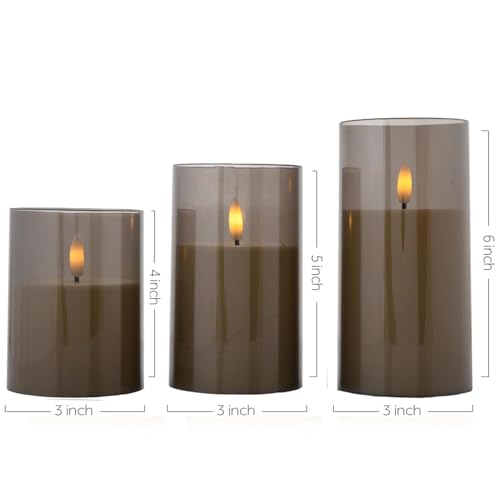 Image of Amazon Basics Flameless LED Candles with Remote Controller & Timer|Golden Acrylic Fiber Glass|Set of 3|(Smoked Grey), Unscented