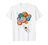Funny Astronaut Holding Planet Balloons Astronomy Space T-Shirt