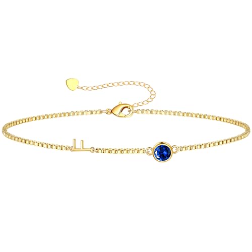 Image of Birthstone Bracelets for Women, Initial Bracelet Teen Stocking Stuffers Birthday Gifts for Teen Girls Initial Bracelet Trendy Letter A-Z Dainty Bracelet 21st 30th Mom Birthday Gift Birthstone Jewelry