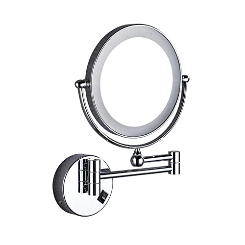 BZBZB Espejo de Montaje en Pared Giratorio de Dos Caras con iluminación LED cableado con Aumento de 5X, Espejo de tocador cosmético de baño exten