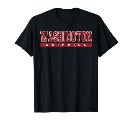 Washington Swimming Red Vintage Text T-Shirt