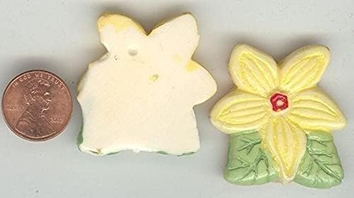 3 Vintage Amarillo Pintado a Mano Flor Amarilla 1.417x1.496 in. Placa Cameos T413