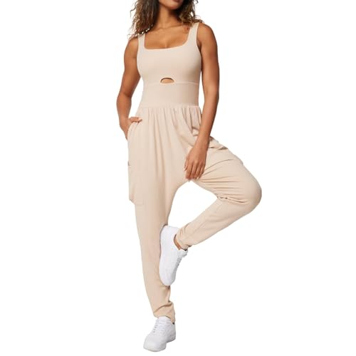Casei Jumpsuits for Women Casual Summer Rompers Sleeveless Loose Strap Baggy Overalls Yoga Harem Jumpers with Pockets