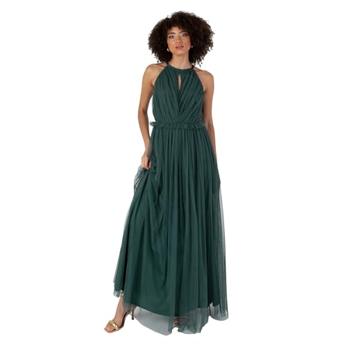 Robe maxi col halter pour invitée de mariage et demoiselle d'honneur élégante