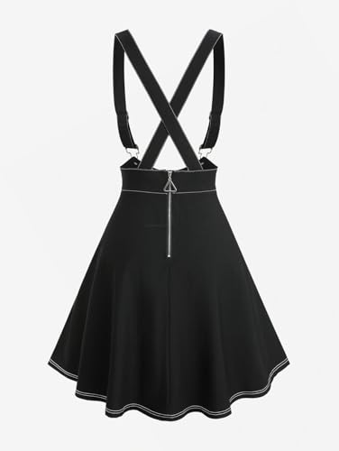 ROSE GAL Plus Size Womens Casual Suspender Skirt Back Zipper Lace-up Topstitching Skirt2