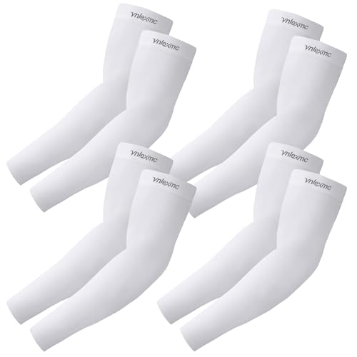 VNLEXMC 4 Pairs Arm Sleeves to Cover Arms for Men & Women UV Sun Protection Cooling Sports Compression Tattoo Cover Up Sleeve (4 White)