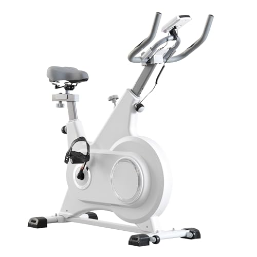 TRIOBLADE Exercise Bike, Indoor Cycling Bike with Phone Mount & LCD Display, Magnetic Resistance Stationary Bike for Home Gym Use Fitness Bicycle with Comfortable Seat Cardio Workout (White)