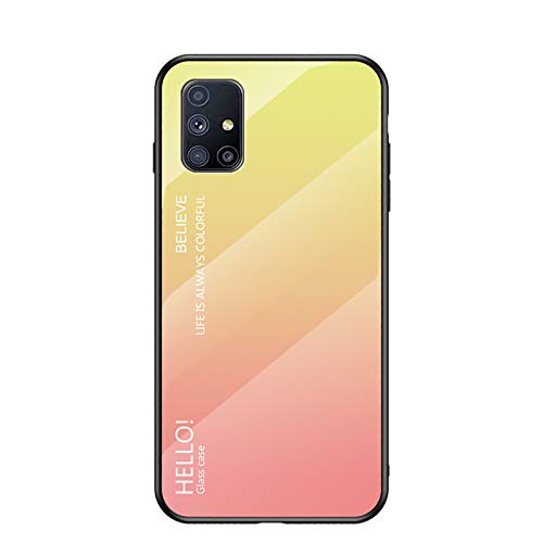 Meweri Case for Samsung Galaxy M51 Case,Gradient Tempered Glass Pattern Hybrid Thin Slim Back Cover Scratch-Resistant Soft TPU Edge Anti-Drop Phone Case for Samsung Galaxy M51 (Yellow + Powder)