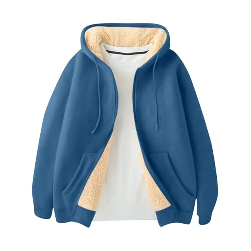 Men's Sherpa-Lined Hooded Jacket Thick Fleece Warm Winter Coat Zip Up Sweatshirt with Pockets