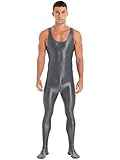 YiZYiF Men's Spandex Ballet Sleeveless Full Body Tight Jumpsuit Unitards Dance Costumes Glossy Grey X-Large