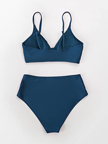 Image of CUPSHE Women's Bikini Sets Two Piece Swimsuit High Waisted V Neck Twist Front Adjustable Spaghetti Straps Bathing Suit