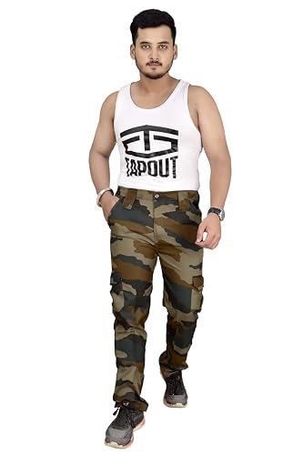 Image of Men's Camouflage Army Military Print Cargo Pants, Straight Fit Casual Trousers, Regular Slim Fit with Five Pockets