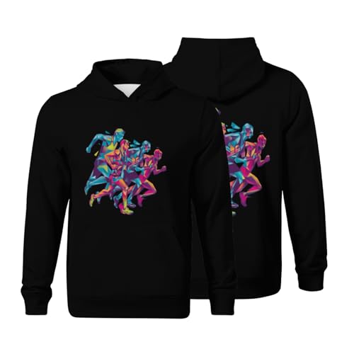Kids Cool Running Geometric Modern Artistic Gym Fitness Boys Girls Lightweight Kangaroo Pocket Fleece Hoodies