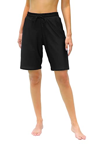 Alove Womens Boyshorts Swim Bottoms High Waisted Modest Swim Trunks Board Shorts With Built-In Brief Beach Shorts Black #TOP15