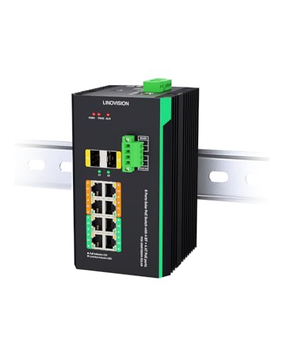Image of LINOVISION Industrial 8 Ports L2+ Managed Solar PoE++ Switch with RS485 | DC12~57V Input, 4 BT PoE++ Ports, Configurable 24V Passive PoE Output, DC24V Output, Cloud managed 12V PoE Switch, NDAA
