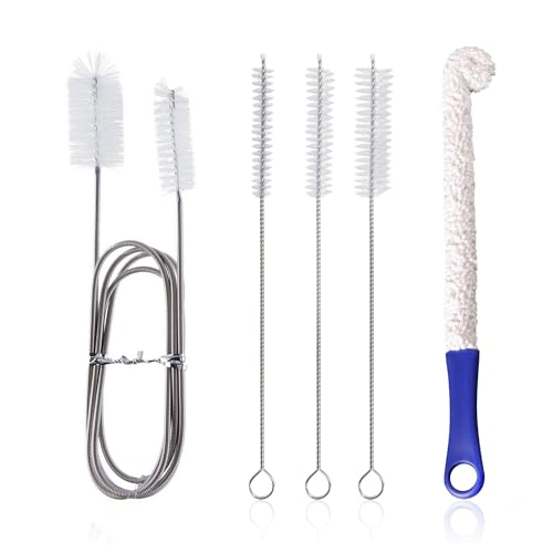 Juego de 5 Cepillos de Limpieza de Acero Inoxidable - Doble Cara con Mango Largo y Esponja para Tuberías y Lavabos