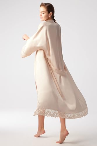 BABEYOND Women's Kimono Dressing Gown Satin Kimono Robe Long Kimono Bridesmaid Bath Robe with Lace Trim for Nightwear Girl's Bonding Party Wedding Pajama Party - Image 5