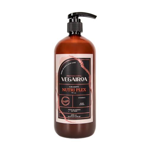 VEGAIROA - Nutri Plex Champú - Champú para Nutrición e Hidratación Profunda - Efecto Antifrizz - Para Cabellos Deshidratados o Tratados Químicamente - Peluquería Profesional Vegana - 1000 ml