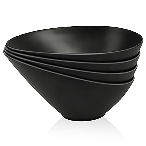 Lovyanxue Bamboo Fiber Salad Bowls, 4 Packs Serving Bowls, Compostable 33 Ounce Pasta Bowls, Elegant Black Angled Bowls For Salad, Pasta, Soup, Prep, Ideal For Home And Restaurant (Black, 9.5Inch) #TOP1