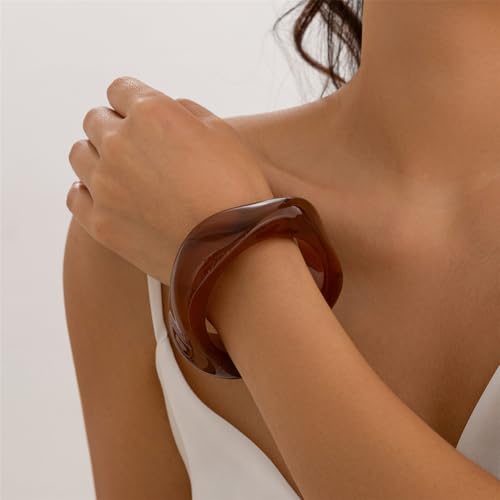 3PCS Acrylic Resin Bracelets Bangles for Women Colorful Chunky Bangle Bracelet Irregular Stackable Pink Brown Bracelet Cuff Wristbands Trendy Jewelry2
