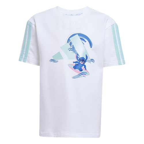 adidas Unisex-Kids x Disney Lilo and Stitch T-Shirt Set, White/Semi Flash Aqua, Small by adidas - Used condition - Image 2