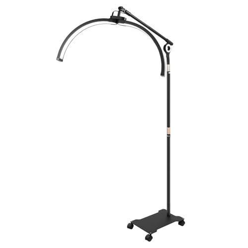 Lámpara de media luna, lámpara cosmética LED con soporte para teléfono y ruedas, ajustable 350°, dos opciones de control, 3200 K-5600 K, luces de belleza para salones, estudios fotográficos, mesas de
