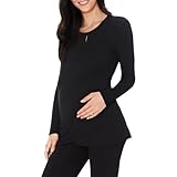 Cuddl Duds Maternity Wrap Front Top - Softwear with Stretch, Cozy Long Sleeve Layering Shirt for Pregnancy Comfort, Black, Medium