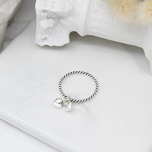 AeraVida .925 Sterling Silver Ring Adorable Twin Hearts Dangle Twisted Band | Cute Wedding Rings For Women | Chic Comfort Fit Silver Rings for Women | Love Symbol | Sterling Silver Rings Sizes 6-103