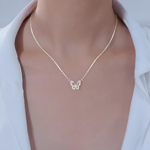 Collar de mariposa de plata S925 para mujer con cadena ajustable 3
