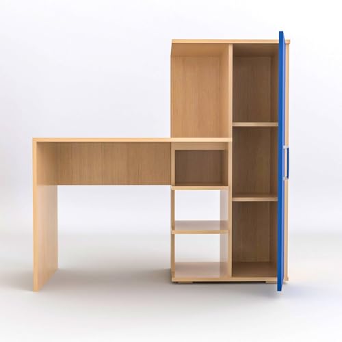 Image of Engineered Wood Office & Study Table for Study Room /Office /Work from Home || Engineered Wood Study Table || Freestanding || (Cream & Blue) |