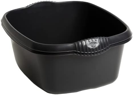 M1SS Plastic Large Kitchen Sink Set of 3 Rectangular Washing Up Bowl, Sink Tidy and Large Dish Drainer (Midnight Black)