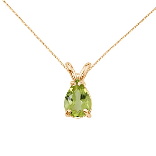 14k Yellow Gold Pear Shaped Peridot Pendant with 18