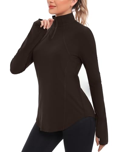 Crewhpo Camiseta Deporte Mujer de Manga Larga 1/4 Zip Camisetas Deportiva Ligero y Secado Rápido Ropa de Correr Gimnasio Yoga Tops