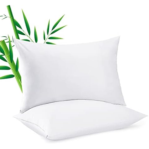 100% Bamboo Standard Pillow Protectors Set of 2, 400 Thread Count Sateen Weave White Pillowcase, Breathable & Soft Zippered Style Pillow Covers Cover