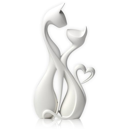 Romantic Cat Couple Statue, Abstract Sculpture Small Shelf W